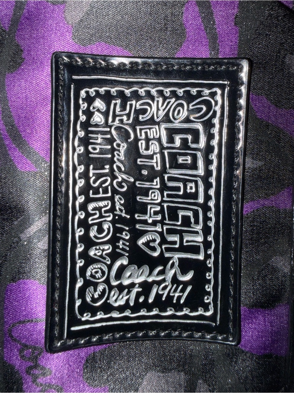 Coach Purple Leopard-Print Tote with Black Trim - Picture 2 of 3